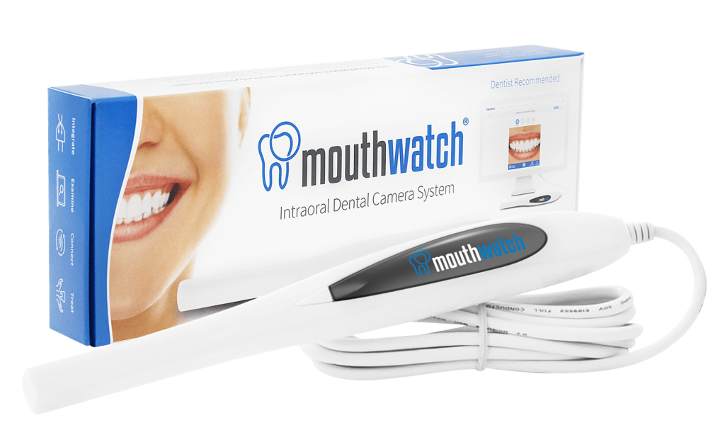 Intraoral camera in front of marketing box.